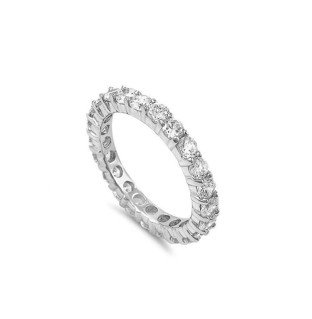 925 Sterling Silver 3mm CZ Eternity Band Round Cubic Zirconia Ring Size 6